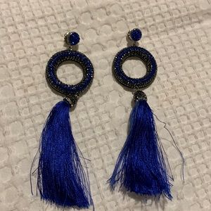 Henri Bendel Rhinestone Circle and Fringe Earrings.